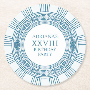 Altgriechische Party mit blauem Muster Runder Pappuntersetzer
