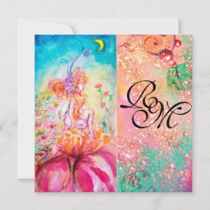 ALTHEA, Monogramm rosa blau gelb grün funkelt Einladung