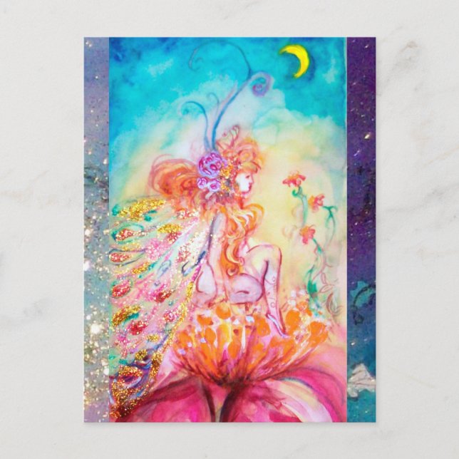 ALTHEA /Whimsical Fairy auf der rosa Blume Einladungspostkarte (Vorderseite)