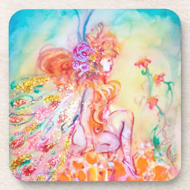 ALTHEA /Whimsical Fairy on the Pink Flower Untersetzer (Vorderseite)