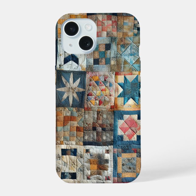 Althergebrachte Patchwork-Quilt-Design iPhone 15 Hülle (Rückseite)