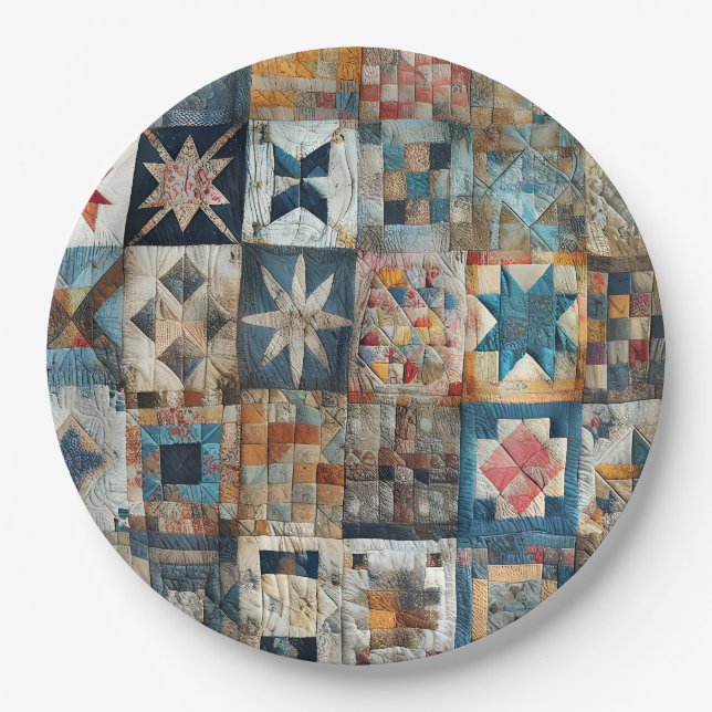 Althergebrachte Patchwork-Quilt-Design Pappteller (Vorderseite)