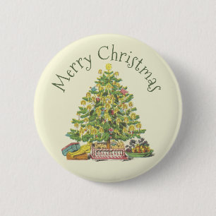 Althergebrachter Weihnachtsbaum-Knopf Button