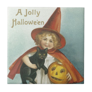 Althergebrachtes Halloween Fröhliche Kleine Hexe Fliese