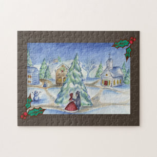 Althergebrachtes Weihnachtsdorf-Puzzle
