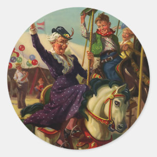 Althumor, Oma auf einem Karussellpferd Runder Aufkleber