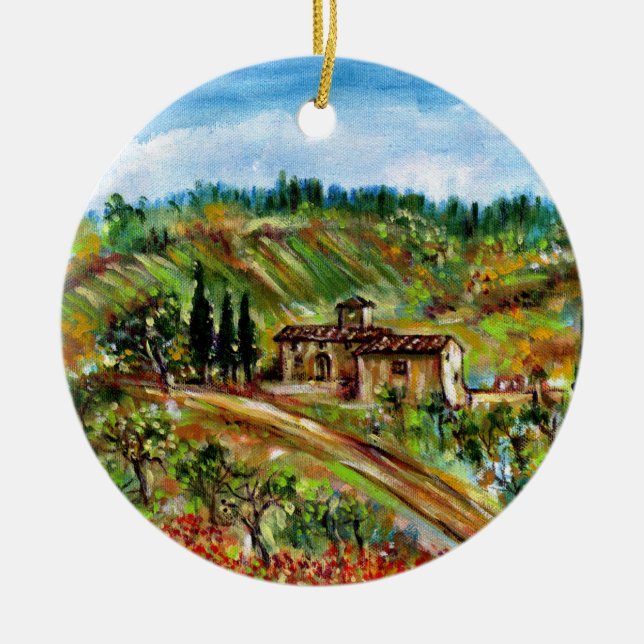 ALTLANDWIRTSCHAFT IN DER TUSKANISCHEN LANDSCHAFT KERAMIKORNAMENT (Vorne)