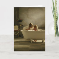 Altmodische Badewanne mit Mutter und Tochter