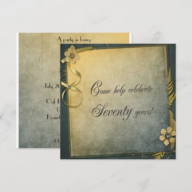 altmodische Einladung zum 70. Geburtstag (Vorne/Hinten)
