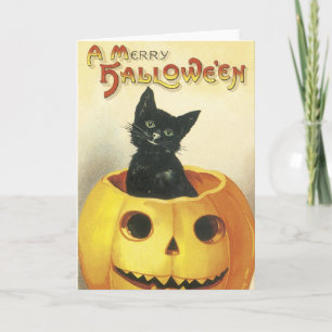 Altmodische fröhliche Halloween-Katze Karte