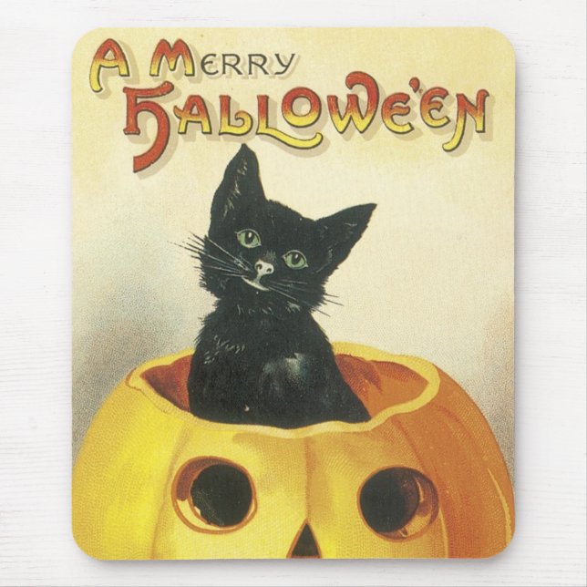 Altmodische fröhliche Halloween-Katze Mousepad (Vorne)