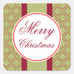 Altmodische grüne Weihnachts-Sticker Quadratischer Aufkleber