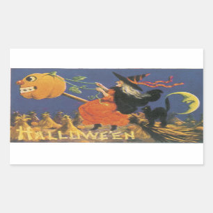 Altmodische Halloween-Hexe Rechteckiger Aufkleber