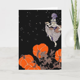 Altmodische Hexe im Kürbispflaster Karte