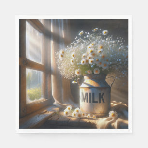Altmodische Milchdose mit Daisy Bouquet Serviette