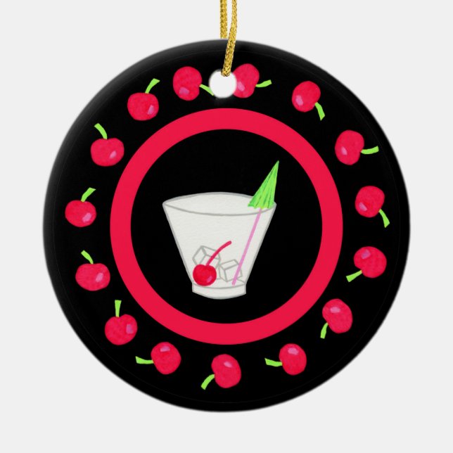 Altmodische Retro Drink Art Roter Name Personalisi Keramikornament (Vorne)