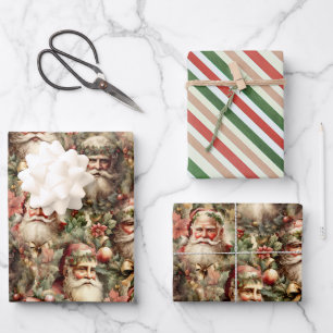 Altmodische Santa's mit Kränzen Geschenkpapier Set