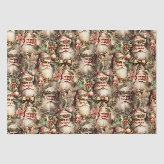 Altmodische Santa's mit Kränzen Seidenpapier (Vorderseite)