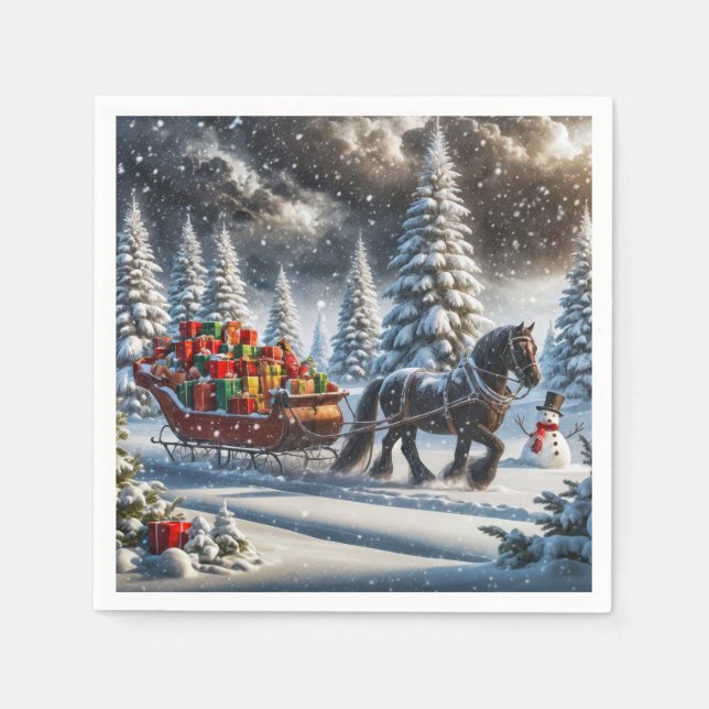 Altmodische Sleigh Gefüllte Weihnachtspenden Serviette (Vorderseite)