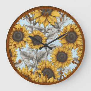 Altmodische Sonnenblumen Große Wanduhr