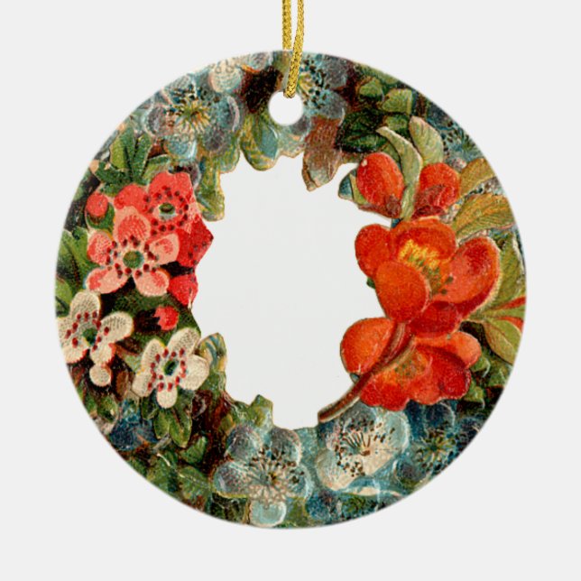 Altmodische Weihnachten, Blume Kranz Keramikornament (Vorne)