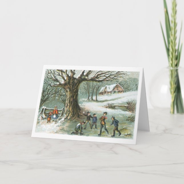 Altmodische Weihnachten, Schneelandschaft Feiertagskarte (Vorderseite)