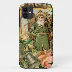 Altmodische Weihnachts-Collage mit grünem Santa im Case-Mate iPhone Hülle