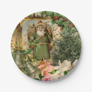 Altmodische Weihnachts-Collage mit grünem Weihnach Pappteller