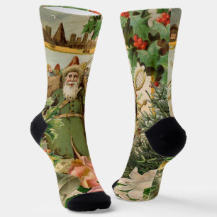 Altmodische Weihnachts-Collage mit grünem Weihnach Socken