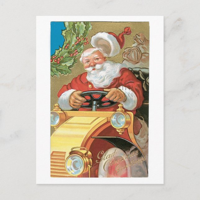 Altmodische Weihnachtsfeier, Weihnachtsfahrer Feiertagspostkarte (Vorderseite)