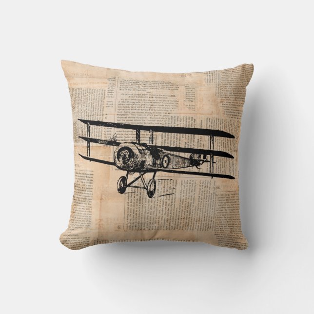 Altmodische Zeitung des Vintagen Flugzeug Kissen (Vorderseite)