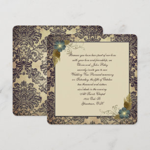 Altmodischer Blumenstrauß auf Damast-Rahmen Einladung