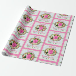 Altmodischer Geburtstagsgruß Name Pink hinzufügen Geschenkpapier