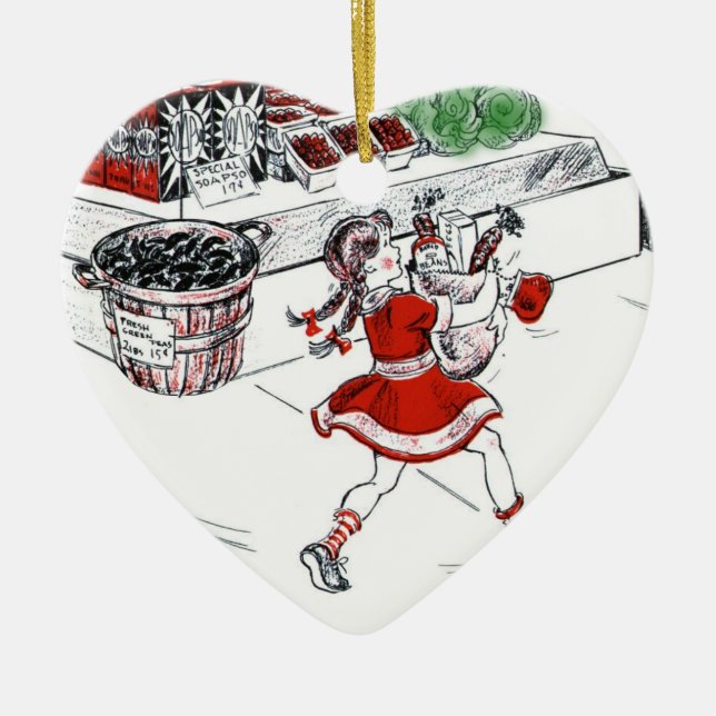 Altmodischer Gemischtwarenladen und kleines Keramikornament (Vorne)