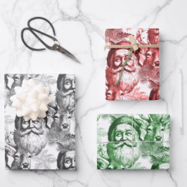 Altmodischer Lithograph Santa and Rentier Geschenkpapier Set