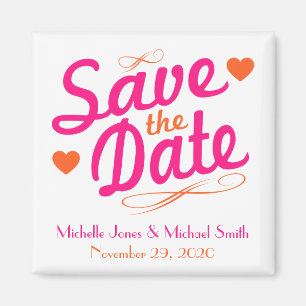 Altmodischer Save the Date Magnet (Rosa/Orange)