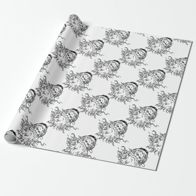 Altmodischer Schwarz-Weiß-Weihnachten Geschenkpapier (Ungerollt)