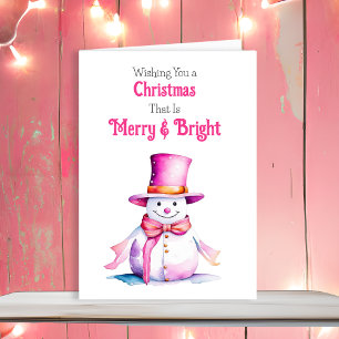 Altmodischer Weihnachts-Schneemann Rosa Feiertagskarte