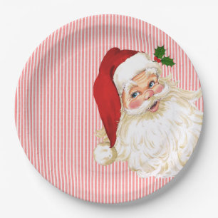 Altmodischer Weihnachtsmann Rot-Weiß-Streifen Pappteller