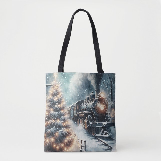 Altmodischer Zug und Vintage Winterlandschaft Tasche (Vorderseite)