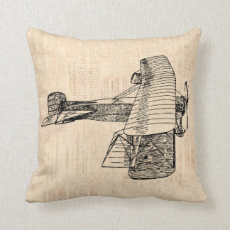 Altmodisches Antiquitäten-Flugzeug Beige Schrift Kissen