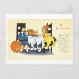 Altmodisches Halloween, Boy & Girl Postkarte