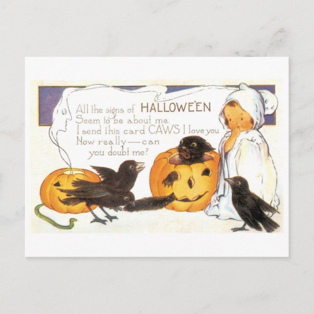 Altmodisches Halloween, Crow Postkarte (Vorderseite)