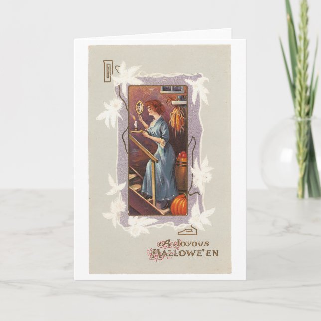 Altmodisches Halloween, Dame mit Handspiegel Karte (Vorderseite)