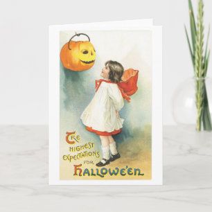 Altmodisches Halloween, Girl & Jack-o'-Laterne Karte