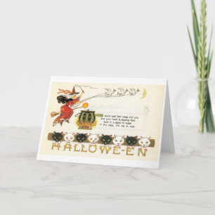 Altmodisches Halloween, Hexe & Katzen Karte