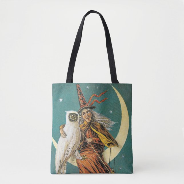 Altmodisches Halloween, Hexe mit Eule Tasche (Vorderseite)