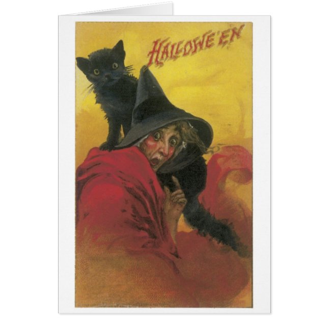 Altmodisches Halloween, Hexe mit schwarzer Katze (Vorne)