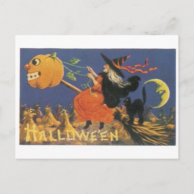 Altmodisches Halloween, Hexe Postkarte (Vorderseite)