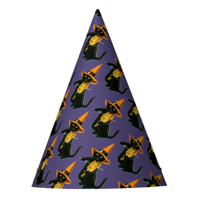 Altmodisches Halloween, Hexenkatze, die Geige spie Partyhütchen (Vorderseite)
